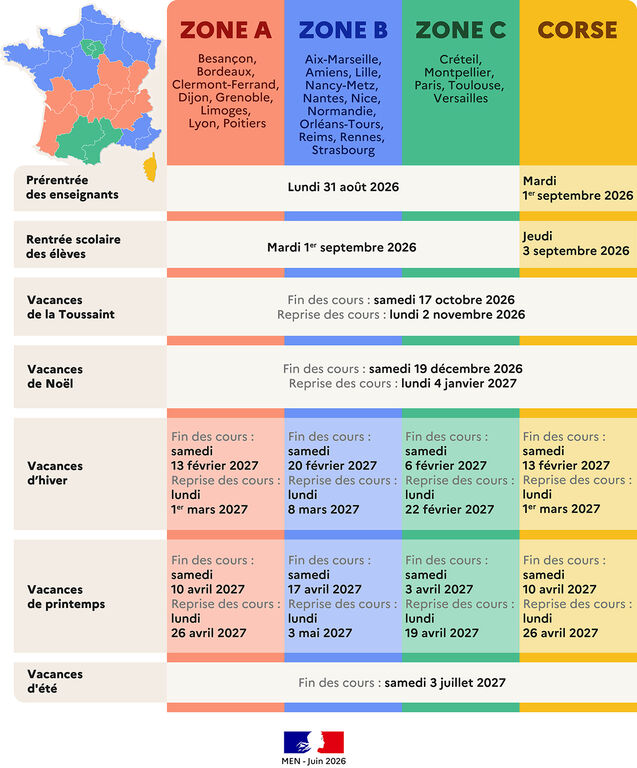 calendrier scolaire 2026 2027 m tropole et corse 517343